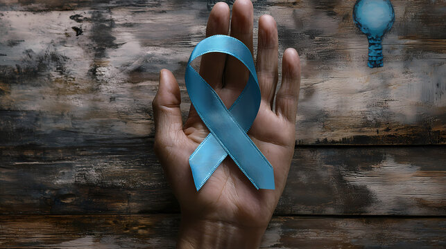 Ess ribbon on human hand, aged wood background ribbon color symbolic concept raising public support campaign on people health living with Symbolic. Illustration