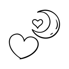 Heart and moon icon in minimalist style
