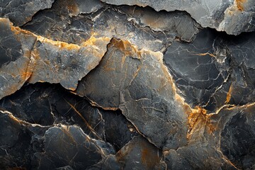 Rugged Black Marble with Gold Veins