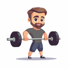 Funny Avatar Man with Barbell Vector Illustration