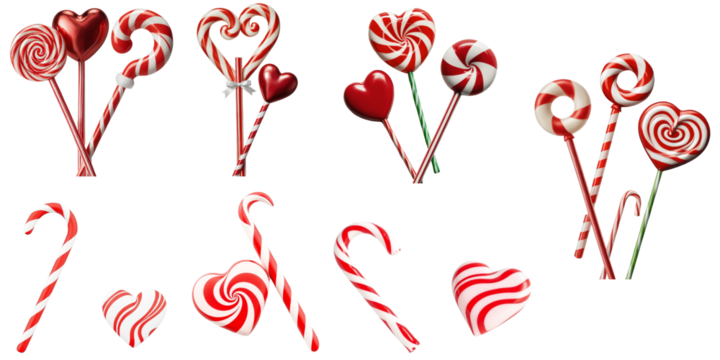 A high-quality collection of Christmas candy With  without background suitable for using in graphic projects.