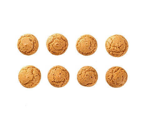 Set of cookie amaretti isolated on transparent background, traditional Italian Sardinian pastry. Delicious amaretti biscuit cookies from almond or apricot kernels cut out background with clipping path