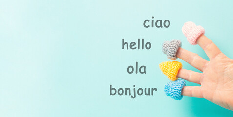 International Mother Language Day, word hello in different languages spoken worldwide, concept of...