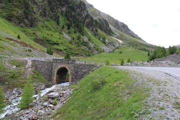 Umbrail mountain pass, Stone bridge, Ortler Alps - Cycling the transalpine route Via Claudia Augusta