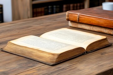 Obraz premium An old book lying open on a study desk, with handwritten annotations and faded ink drawings in the margins