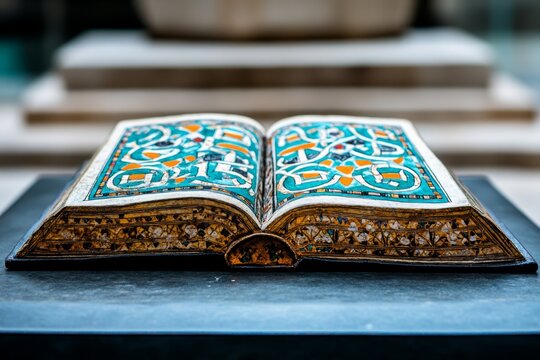 An open old book with illuminated letters and hand-painted artwork, showcasing the craftsmanship of medieval scribes