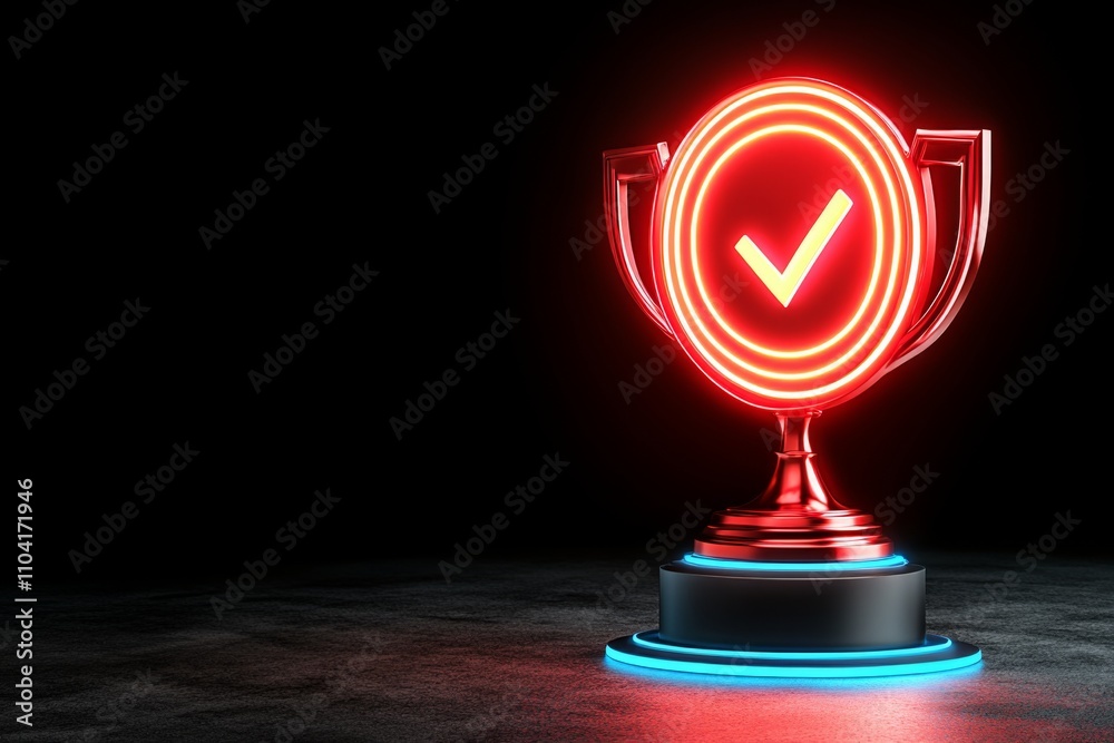 Aufkleber Futuristic business accomplishment theme with a trophy and target highlighted by luminous tech elements and vibrant colors on a sleek backdrop