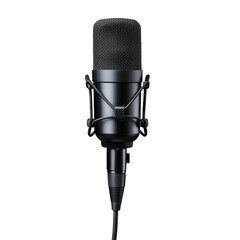 Professional dynamic microphone with detailed mesh head on transparent background