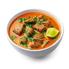 Fototapeta premium Mohinga Authentic and Savory Myanmar Fish Soup Dish Isolated on White Background