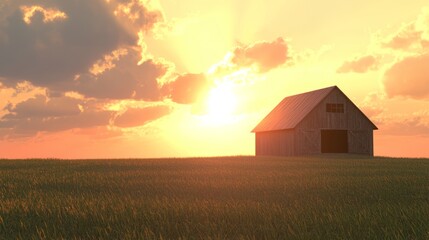 Rural Charm: Stunning Photorealistic Image of Old Barn at Sunset with Hayloft Window - Ultra-Detailed Landscape Scenery