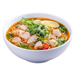 Macro Shot of Authentic Indonesian Soto Ayam Chicken Soup in Bowl