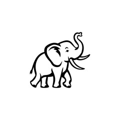 Silhouette Joyful Baby Elephant Line art, Line Drawing of a Baby Elephant, Black and white cartoon drawing of a cute baby elephant line art silhouette illustration, elephant vector line silhouette.
