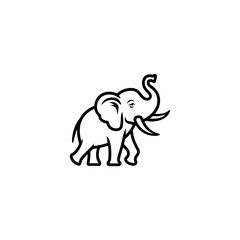 Silhouette Joyful Baby Elephant Line art, Line Drawing of a Baby Elephant, Black and white cartoon drawing of a cute baby elephant line art silhouette illustration, elephant vector line silhouette.