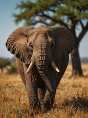 Fototapeta premium African elephant walking through the savanna.
