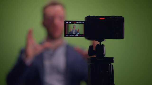 A Professional Filming Setup Utilizing a Green Screen Background for HighQuality Productions