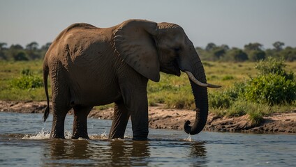 Fototapeta premium African Elephants playing near the Chobe River, Botswana.