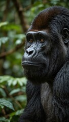 Obraz premium African silverback gorilla in rainforest.