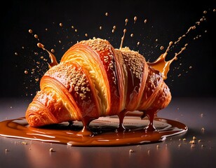 Elegantes Croissant mit goldenen Schokoladensplittern für edle Foodkampagnen

