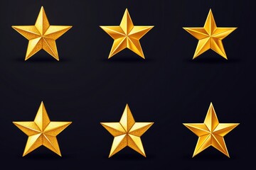 A set of golden stars on a dark background, perfect for designs and illustrations