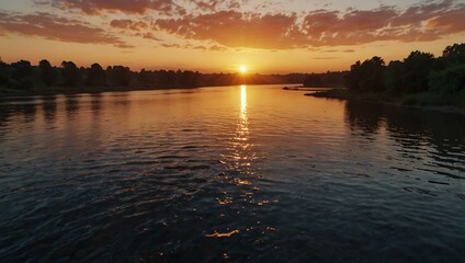 Naklejka premium AI-generated sunrise over a river.