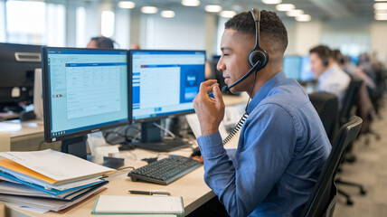 Focused Customer Service Representative Working at Desk