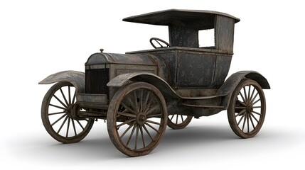Fototapeta premium Vintage Old Car from the 1890s, on White Background, Wallpaper, Cover and Screen for Smartphone, PC, Laptop, 9:16 and 16:9 Format