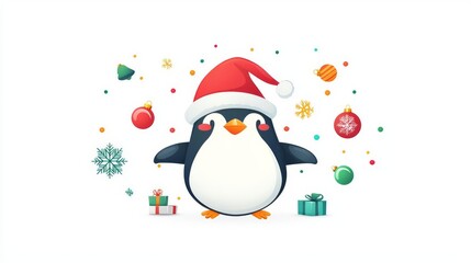 Cute penguin celebrating Christmas in a festive way.