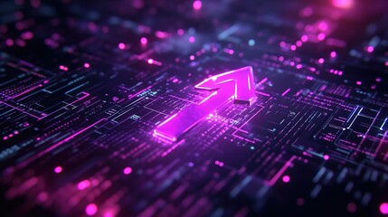 Purple upward arrow icon on a digital chart background
