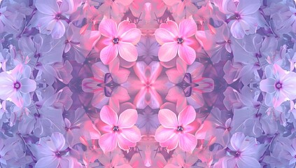 Pastel pink and purple flowers create a dreamy, kaleidoscopic effect.  Perfect for backgrounds or prints.