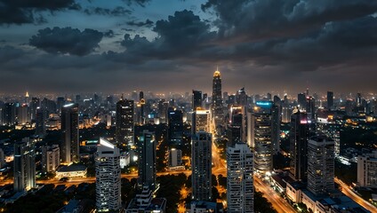 Fototapeta premium Amazing panoramic view of Bangkok's skyline with skyscrapers.