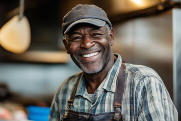 Senior African American worker smiling