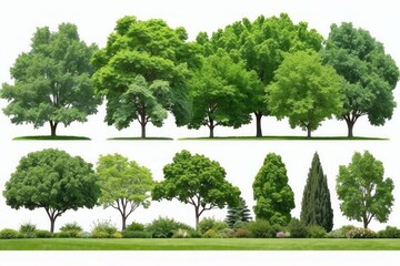Trees isolated on white background, tropical trees isolated used for design, advertising and architecture