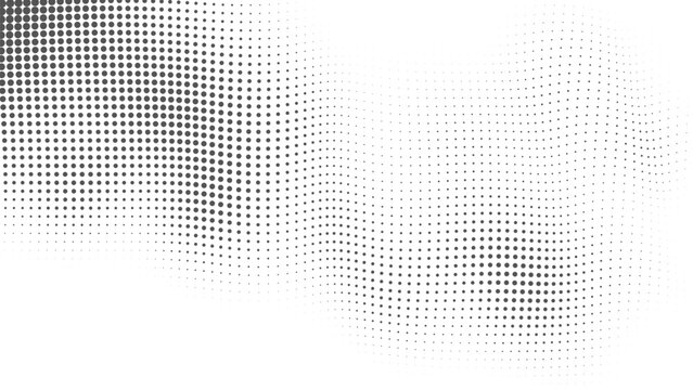 Black and White Halftone Wave Pattern, Wave halftones geometric dots, Illustration halftone effect round shape. Dynamic Vector Halftone Design for Stylish Product Graphics