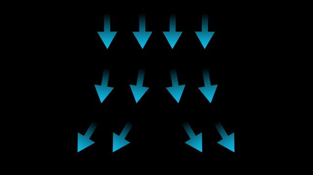 Blue arrows moving down Animation on Black background with alpha channel
