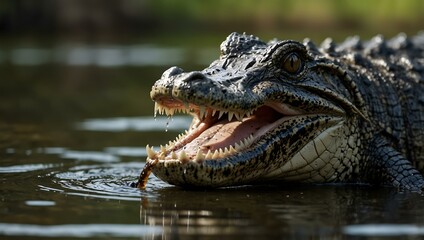 Fototapeta premium An alligator with a leech hanging from its mouth.