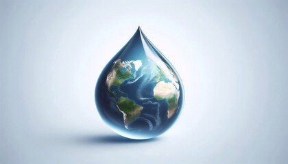 Fototapeta premium Water drop in the shape of earth. Isolated on white background. Water conservation concept.