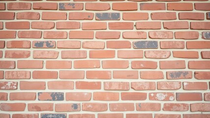 Fototapeta premium Rough, weathered red brick wall with rough mortar joints, construction, weathered