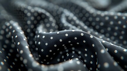 Obraz premium A close-up of a black fabric with white polka dots, creating a soft and textured background