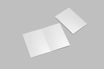 Realistic blank A5 or A4 bifold brochure for mockup. Paper illustration. 3D Render.