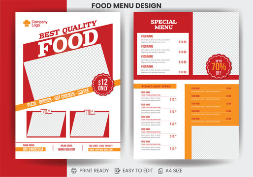 Vector fast food flyer and restaurant food menu template.; 
