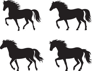 set of horses silhouettes vector on transparent background 