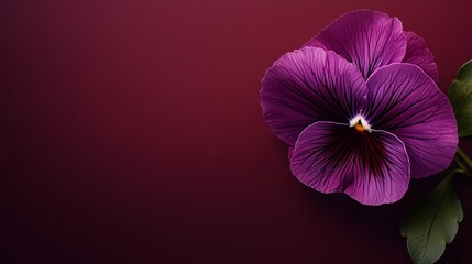 Naklejka premium A serene purple pansy on a deep burgundy background, close-up shot, Minimalist style