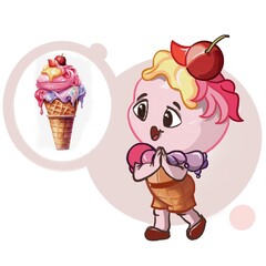 The little boy with ice cream on his head, wearing a jumpsuit, has rainbow ice cream