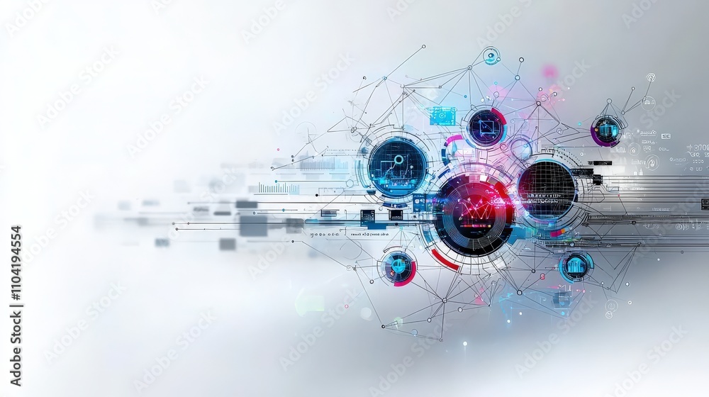 Aufkleber Digital ecosystem visualization of innovative technology solutions futuristic environment infographic viewpoint data concept