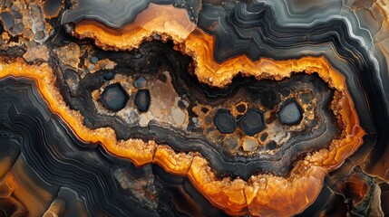 Fototapeta premium Stunning Orange and Black Agate Stone with Intricate Patterns and Unique Textures