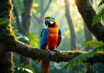 Obraz premium Colorful Parrot in Lush Rainforest Setting with Vibrant Feathers