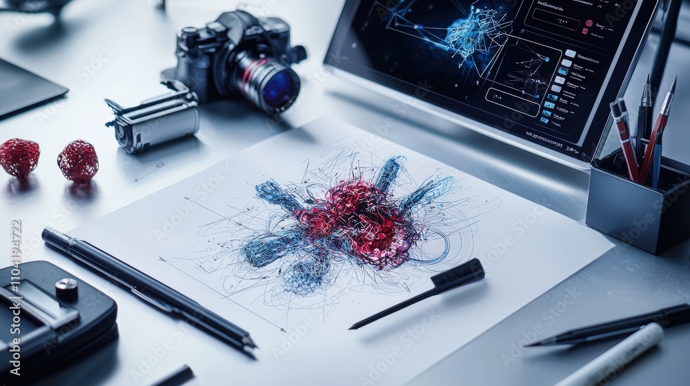 Poster user-centered interface design creative workspace digital art modern technology aesthetic perspectiv