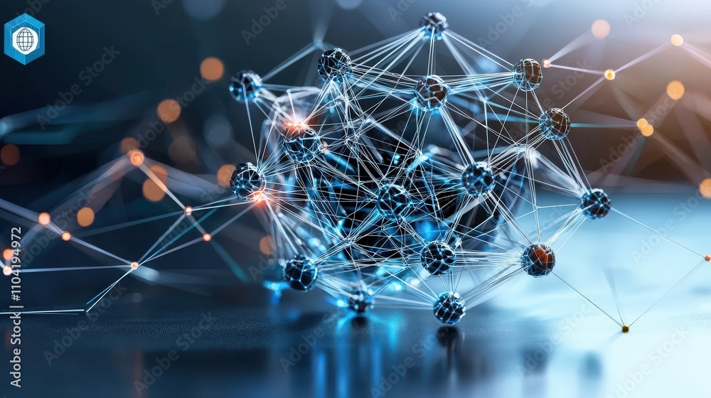 Aufkleber Interconnected nodes in a minimalist design virtual space digital art abstract close-up view technology concept
