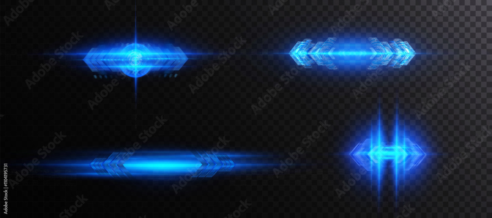Aufkleber Abstract blue horizontal glow. Bright explosion of light of flickering rays on transparent background. Luxury style for design and vector illustrations.