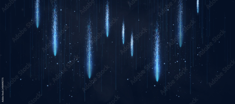 Poster abstract blue vertical glow. bright stream of light flickering rays on dark background. luxury backg